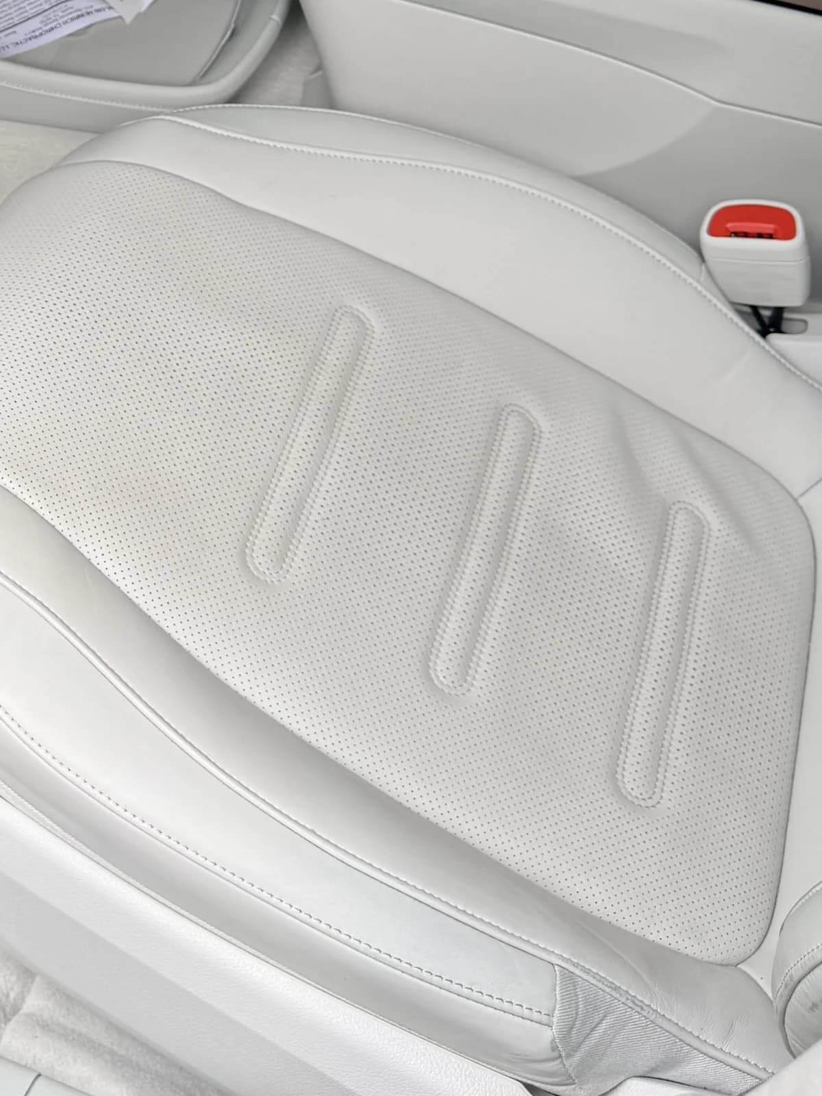 Perforated leather seat cleaned and conditioned in a Mercedes AMG